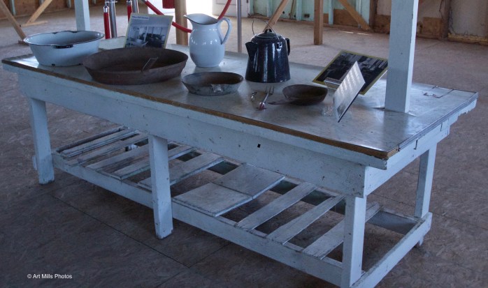 Preparation table with utensils